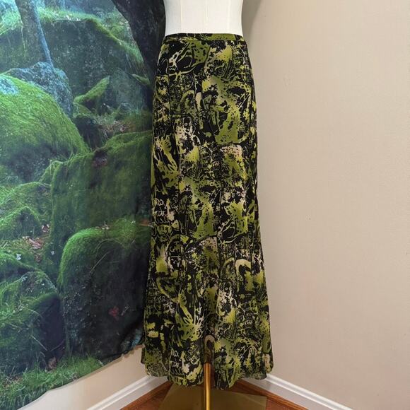 garella green black abstract print maxi skirt retro boho indie - Picture 1 of 7